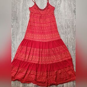 🇬🇪🍑Eye Candy Orange & Red Tribal Aztec Print Sleeveless Dress XLarge